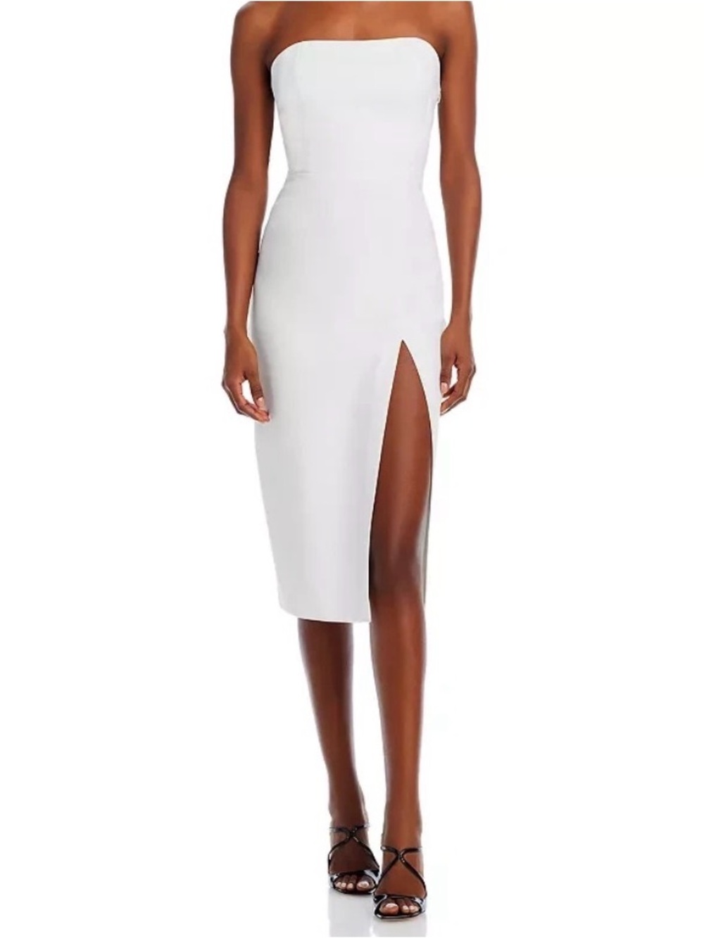 Amanda Uprichard Strapless White Midi Dress with Thigh Slit